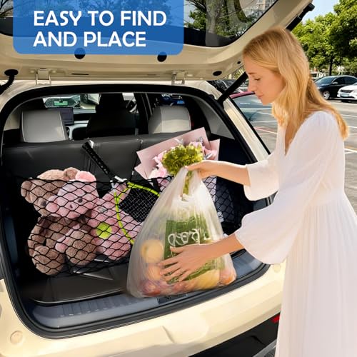 Image of Envelope Style Cargo Net for Kia Telluride 2022-2024 2025 2026 Accessories, Trunk SUV Mesh Cargo Net, Upgraded 5mm Bungee & Double-Layer Nylon Storage Tailgate Netting Grocery&Tools Holder Organizer