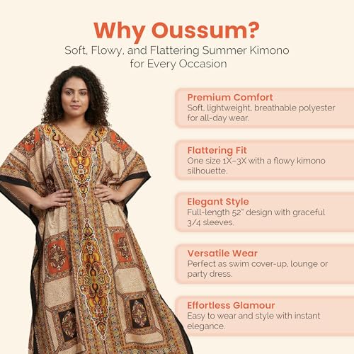 Image of Oussum Women Kaftan Plus Size Polyester Summer Lightweight Caftan Swimsuit Cover Ups Maxi African Mumu Lounge House Dress