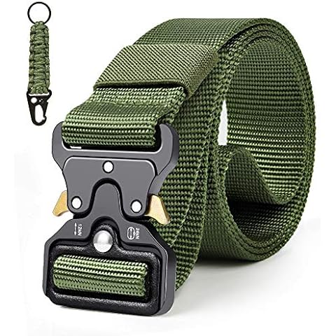 Qhui Taktischer Gürtel, Schwerlast Herren Nylon Militär Gürtel, Schnellverschluss Metallschnalle Tactical Rigger Gürtel mit Wasserkocher-Schnalle für Draussen Sportarten Camping 130 * 3.8cm (Grün) Cover