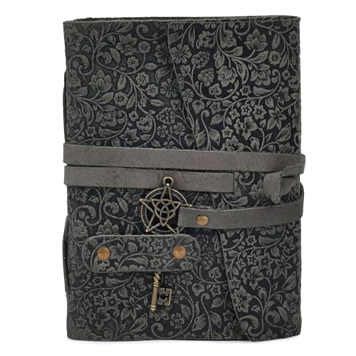 LEATHER VILLAGE Leather Grimoire Floral Pentagram, Black 7x5. by LEATHER VILLAGE - Image 2