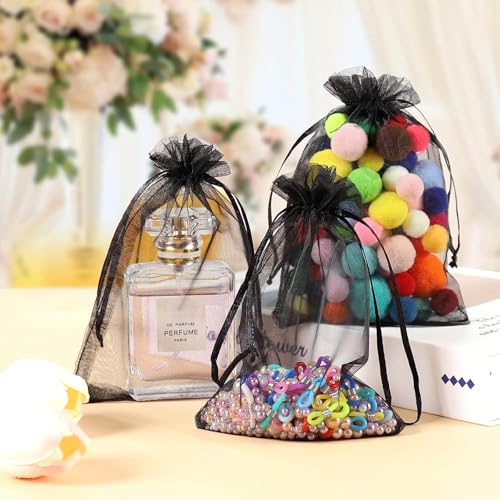 Image of Dealglad 50pcs Drawstring Organza Jewelry Candy Pouch Christmas Wedding Party Favor Gift Bags (6x8 inch, Black)