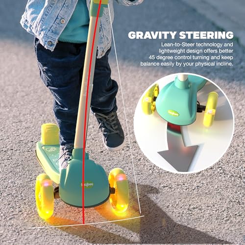 Image of Baybee Blaze Storm Skate Scooter for Kids, 3 Wheel Kid Scooter with 3 Height Adjustable Handle, Kick Scooter with LED PU Wheels & Brake | Runner Scooter for Kids 2-10 Years Boys Girls (Light Green)