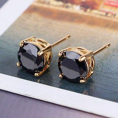 New arrival! 24K gold filled black swarovski crystal enchanting stud earring by Preciastore