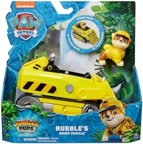 PAW PATROL Jungle Pups Rubble figürlü Gergedan Aracı (temel araç), 3 yaşından büyük çocuklar için oyuncak - Görsel 3