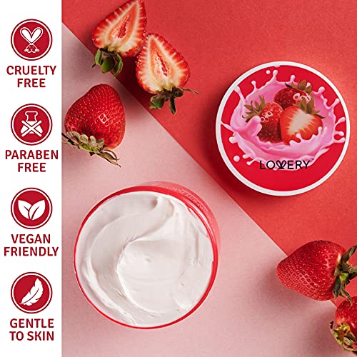 Lovery Strawberry Milk Body Butter - 12Oz Ultra-Hydrating Shea Whipped Butter Body Cream Enriched With Jojoba Oil And Vitamin E - Natural Skin Moisturizer For Men And Women - Normal To Dry Skin #TOP1