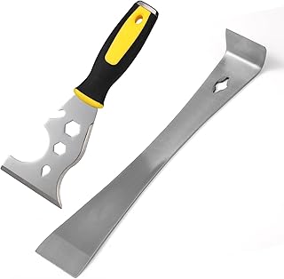 Painting Scraper Tool Kit with 13-in-1 Putty Knife Chisel & 10" Stainless Steel Flat Pry Bar Scraper, Improvised as Trim Removal Tool, Baseboard Remover and Molding Puller