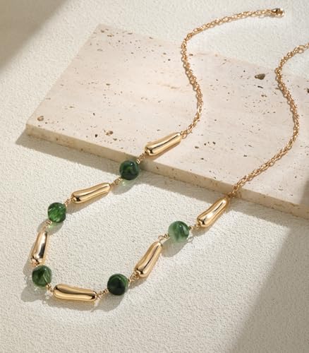 Dazylleco Lange Kette Gold Damen Kette Statement Lang mit Perlen Große Modeschmuck Geschenke für Mama(106-Green)