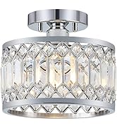 YURNYQ Crystal Ceiling Light Fixture, Modern Semi Flush Mount Ceiling Light, Chrome Lighting Fixt...