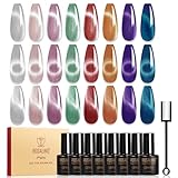 ROSALIND 8PCS Cateye Gel Polish with Magnet Stick - Magnetic Cat Eye Gel Nail Polish Sparkle Diamond Effect Magic Magnetic Glitter Soak Off Led Nail Art DIY Salon Gifts For Women