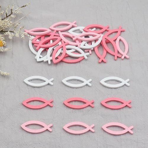 WANYI 90PCS Décoration de Poisson en Bois Blanc Bleu Bleu Clair Décoratifs Décoration Fête Poisson Nature Décorations de Table pour Baptême, Communion,...