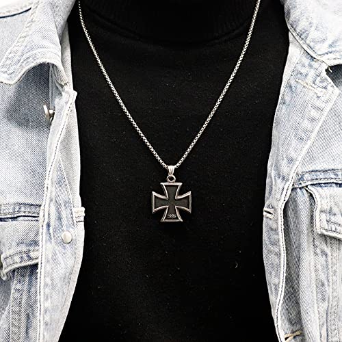 Zoesky Ww2 Germen Iron Cross Necklace For Men Pendant Necklace Vintage Knights Templar With 24" Stainless Steel Chain #TOP3