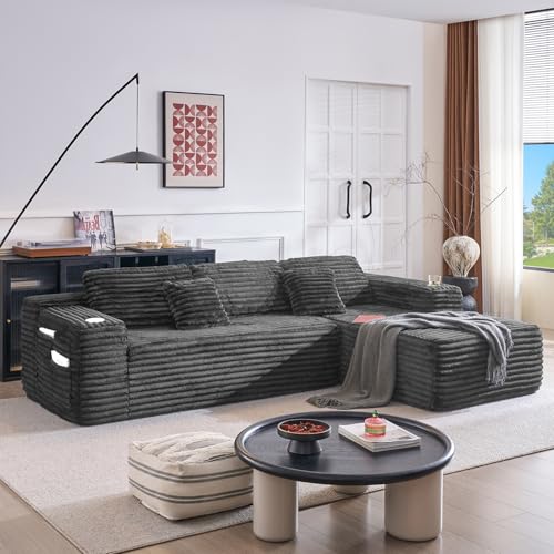 Cloud Sectional Couch with L-Shape Chaise, Modern Modular Sofa with Deep Seat, Built-in Cup Holder & Storage Pocket for Living Room Bedroom, No Assembly Required (Dark Gray, Right Facing Chaise)