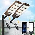 2 Pack Solar Street Lights Outdoor Waterproof 6500K 12000LM 5730SMD LEDs Solar Flood Lights Dusk to Dawn Solar Parking Lot Light Wide Motion Sensor and Remote Control for Area Lighting Yard