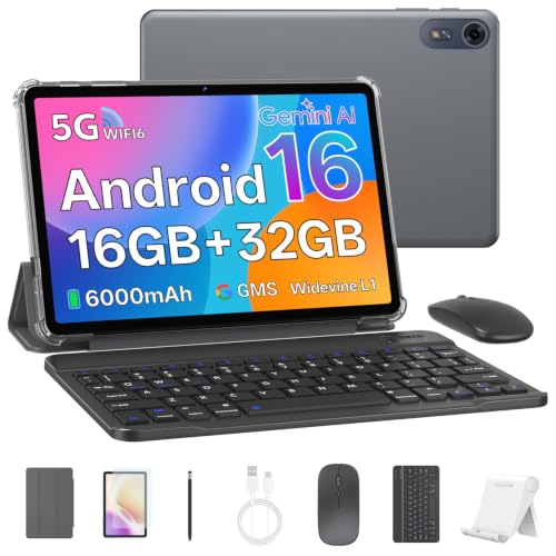 Image of Tablet 10 Inch, Android 16 Tablet with Keyboard, 16GB RAM + 32GB, Gray