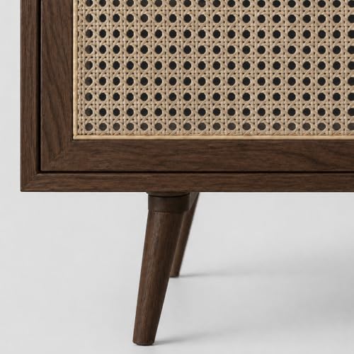 Image of The Attic INES Coffee Table for Living Room, Solid Wood Centre Table with Cane with Sliding Doors, Walnut Finish