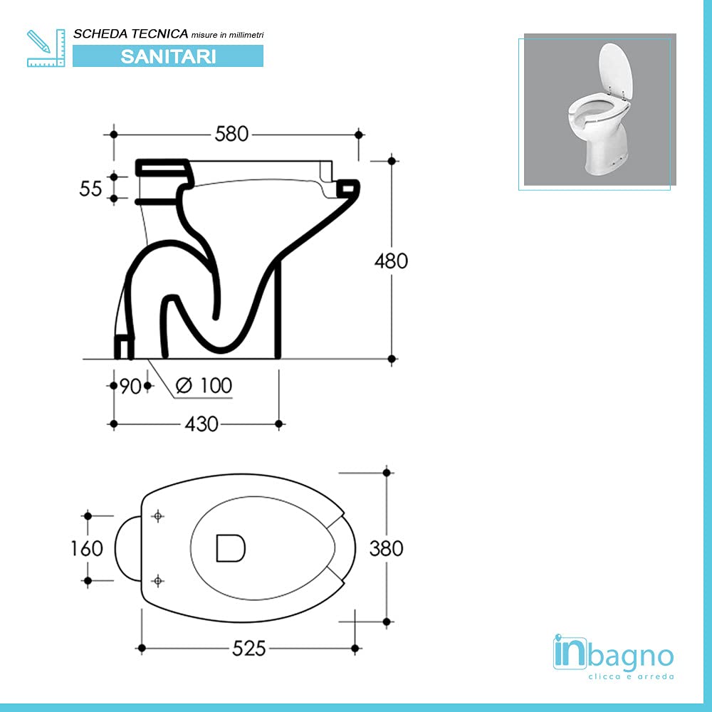 Water per disabili con apertura frontale H. 51 cm ceramica bianca lucida