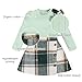 TITKKOP Toddler Girl Plaid Outfits Fall Winter Dress Knit Ribbed Bow Sweatshirt Tops and Button Fashion Skirts Set（teal+green,2T