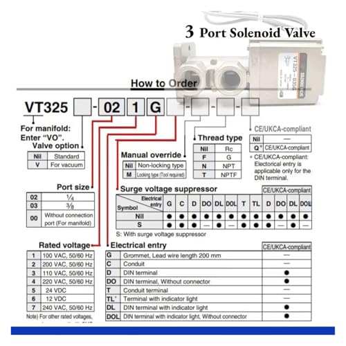 Électrovanne à 3 ports VT325 valve de commande pneumatique