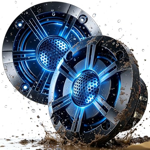 Image of 4 inch 600W Marine Speakers, IP-X6 Waterproof Boat Stereo Speakers with LED Lights,Coaxial Audio, Y35 Woofer, UV & Salt Spray Resistant (Pair, Black，A)