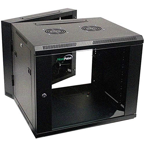 Image of NavePoint 9U Server Cabinet with Hinged Back - 23.6 inch Deep, Server Rack Enclosure with Locking Glass Door, Wall Mount Rack with Removable Side Panels, Network Cabinet with 2 Fans, Pre-Assembled