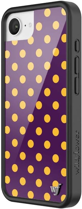 Wildflower Cases - Compatible with iPhone 16e | Protective Black Bumper, 6.5ft Drop Test Certified, Women Owned Small Business | Trendy Classic Dotted Spots Cute | Polka Dot - Purple & Yellow