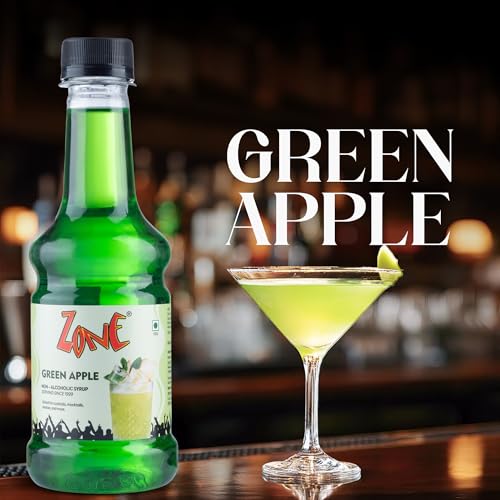Image of Zone Green Apple flavoured syrup 300ml | Tangy Fruit Syrup | Pure Flavor for Mocktails, Cocktails, Lemonades, Iced Teas & More 12+ Flavours