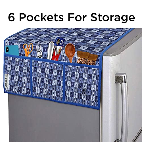 Image of Cotridge 3-Layered Fridge Top Cover /Refrigerator Cover With 6 Utility Pockets (Color-Blue, Size-39x21 Inches)