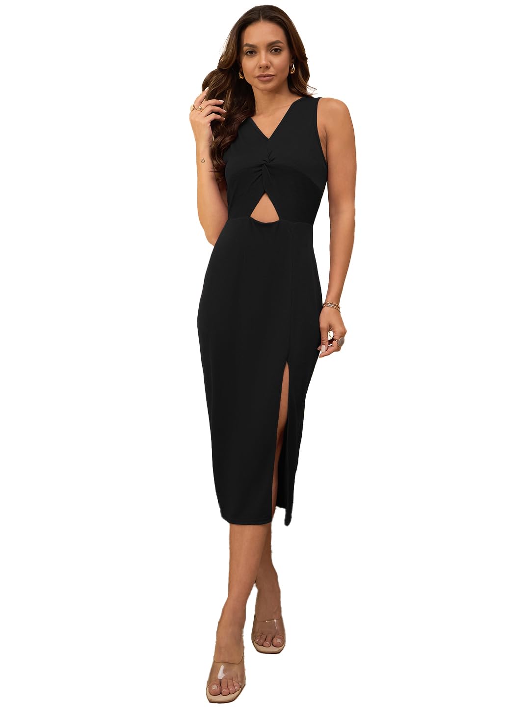 Rare Women's Spandex A-Line Mid-Calf Length Casual Dress (Ep8130A_Black_M)