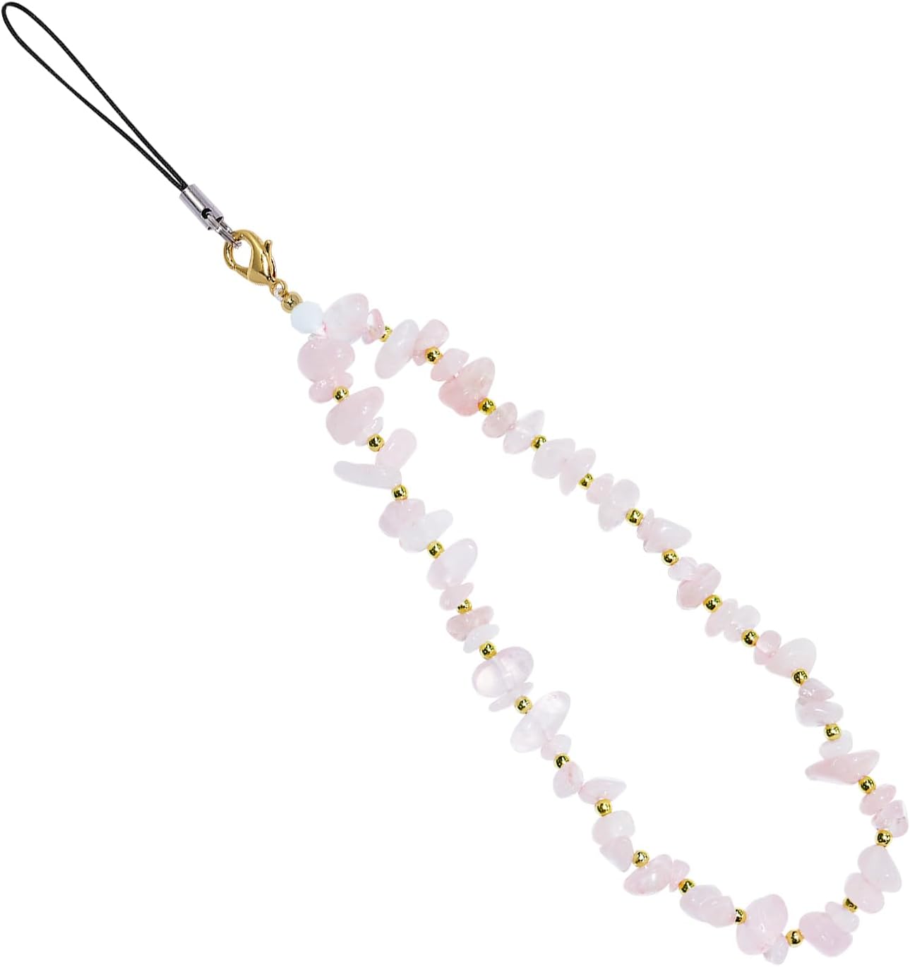 CH.yishi Handmade Natural Rose Quartz Beaded Phone Charm Camera Lanyard