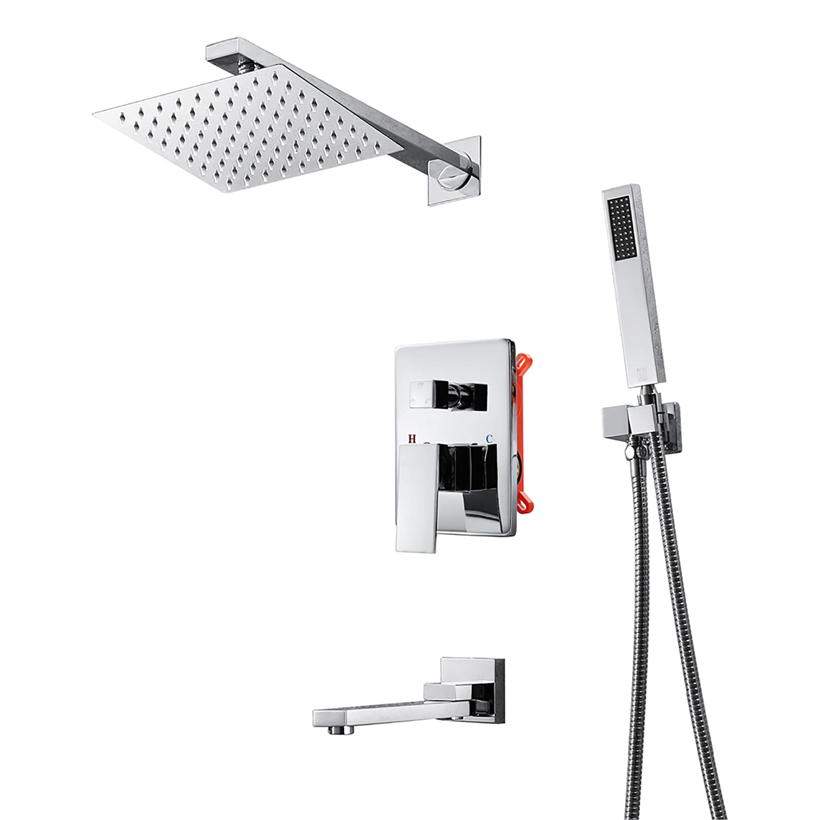 Ensemble douche effet pluie mural chrome avec inverseur et mitigeur monocommande LR