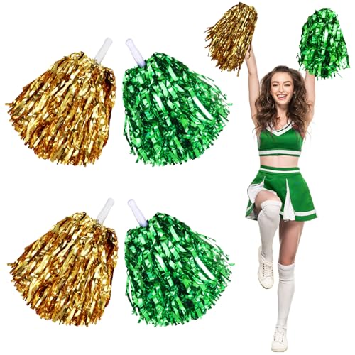 Hanaive 4 Pcs Pom Poms Cheerleading, Gold, Green