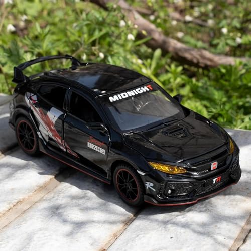 Image of 1:32 Civic Type R Toy Car Metal Diecast Pull Back with Sound Light & Openable Doors Kids Gifts Collectible Car Model Durable Toy for Boys & Girls (Black)