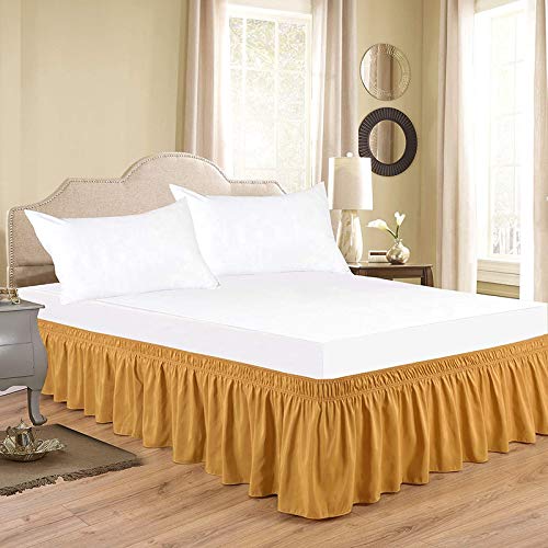 YRM Bedding's Gold Yellow Bed Skirt Wrap Around 600Microfiber with Easy