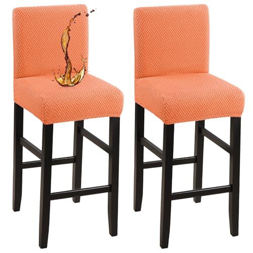 Image of YISUN Waterproof Bar Stool Covers, Stretch Pub Stool Chair Cover Removable Washable Counter Stool Covers Bar Stool Slipcovers for Kitchen, Pub, Dining Room (2 Pack, T-Orange)