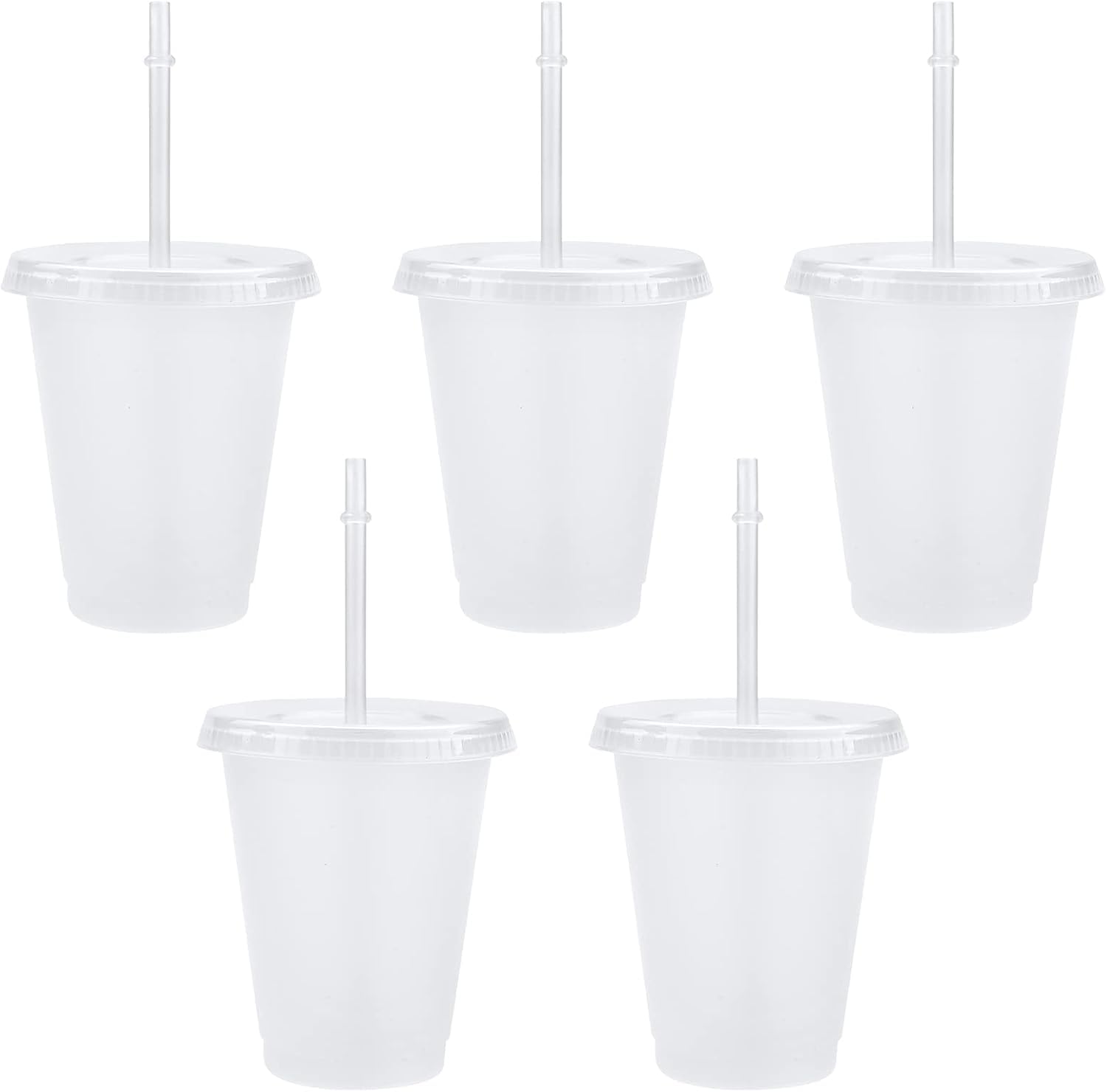 5Pcs 500ml Iced Water Cups with Lids & Straws - Cold Drinking Tumblers, Plastic Tumbler Set, Reusable & BPA Free Plastic Cup, Slushie Cup Coffee Smoothie Slushy Drinking Cup, Party Cups for Kid Adults