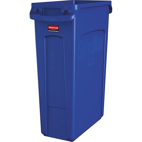 Rubbermaid - Basurero Commercial Products Slim Jim, rectangular de plástico con canales de ventilación, 23gal, azul (1956185)
