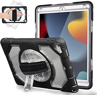 DLveer ShockProof Case for iPad 10.2 2021 iPad 9th Generation/8th Generation/7th Generation, Full-body Protective Cover with Transparent back & 360 Rotating stand for iPad 10.2 Inch Tablet, Black