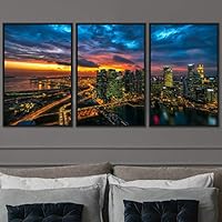 3 Piece Framed Canvas Wall Art City Illuminations Canvas Prints Home Artwork Decoration for Living Room,Bedroom - 16