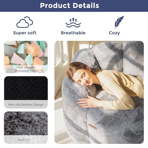 MAXYOYO Sitzsack, Floralförmige 2 Sitzer Sofa mit Memory-Foam Füllung, Weiches Kunstfell Sitzsack Giant für Wohnzimmer Schlafzimmer
