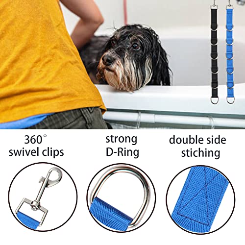 Dog Grooming Loops Pet Groom Extension Strap 2 PCS 6 D-Ring Dogs Grooming Table Arm Extender Straps Accessory Restranit Noose Leash Quick Release Loop Supplies for Pets Salon(Black & Blue)