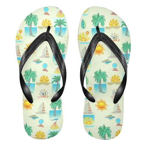 Palm Sun Beige Flip Flops for Beach Thong Sandals Anti-slip Lightweight Shower Shoes for Summer Outdoor Travel