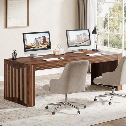Image of Tribesigns 79-Inch Extra Long Desk, Two Person Double Desk for Home Office, Wooden Long Computer Desk Writing Table for Office, Coffee Brown