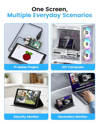 Image of Eyoyo Raspbery Pi Screen with Foldable Stand Cover Touchscreen Monitor | 1024x600, IPS Touch Display, Built-in Speakers, HDMI Input, Mini Portable Monitors for Raspbery Pi 5 /4 /3, 3D Printer, Laptop