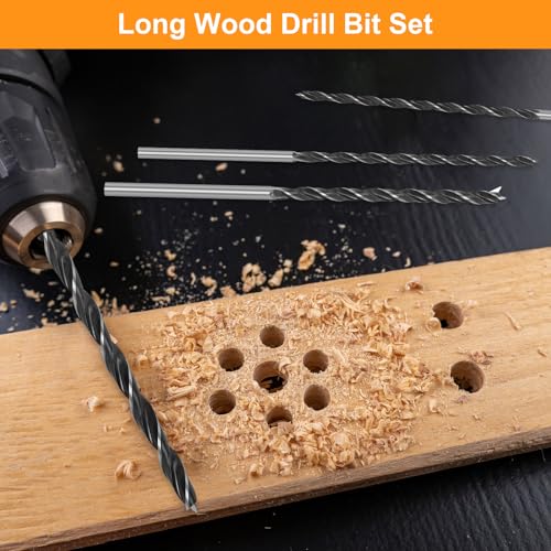 Balkenbohrer Set, Holzbohrer Set 4, 5, 6, 7, 8, 10, 12 mm x 300mm Lang Holzspiralbohrer Bruchfeste Schlangenbohrer, Lange Schalungsbohrer Schlangenbohrer Set für Hartholz Weichholz Sperrholz