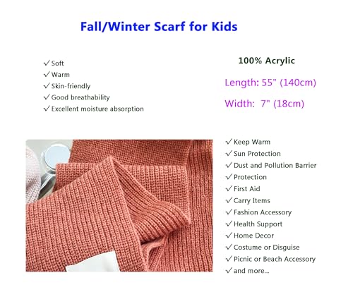 Kids Winter Scarf Knitting Acrylic Warm Soft Scarves Neck Protective Accesories for Boys Girls 3-8Y3