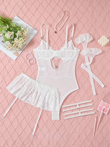Image of Lilosy Sexy Lingerie Set 3 Piece Women Corset Bodysuit Skirt