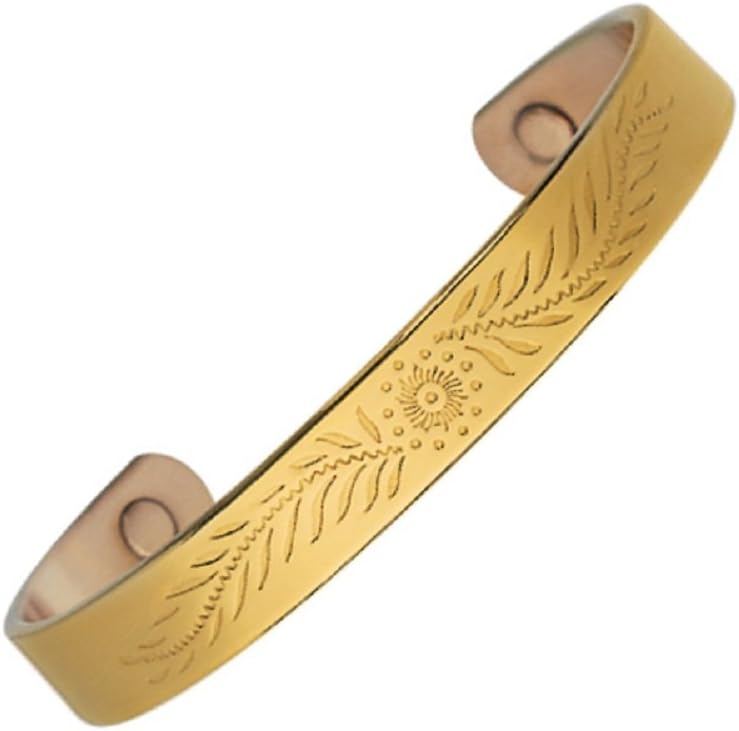 Magnohealth Gold Plated Copper Magnetic Bangle Bracelet with Pouch โ HIGH Power Magnets โ Two Size Options: ML Fits Wrist Up to 22cm