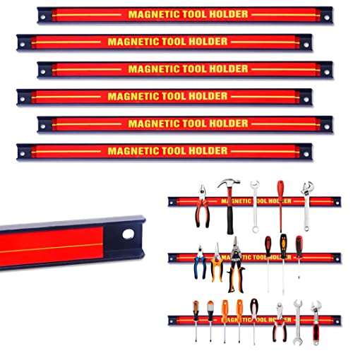 GiantexUK Set of 3/6 Magnetic Tool Holders, Heavy Duty Metal Wall Holder Strip, Space Saving Wall Mounted Tool Organiser for Home Garage Workshop Kitchen (6PCS, 46cm)