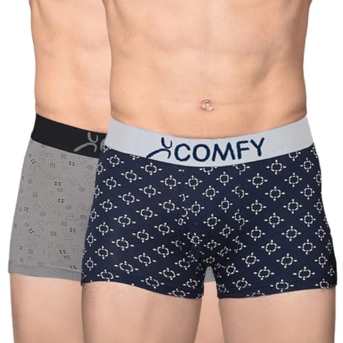 Image of Amul Comfy Printed Spandex Trunk for Men | 95% Cotton 5% Spandex | Super Combed Cotton Stretch Fabric | Outer Elastic Comfort Fit | Soft Hand Feel | No Marks Waistband | Color May Vary
