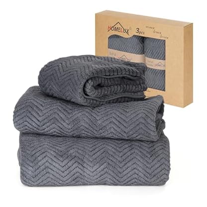 HOMELUX Handtücher Set 3 teilig Badetuch *1（70 * 140 cm）+ Towel *2（50 * 90 + 35 * 75 cm） saugstarkes Frottiertücher Set - Handtücher, Dunkelgrau